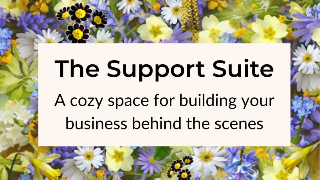 Image of The Support Suite facebook page with a border of flowers in purple and green.